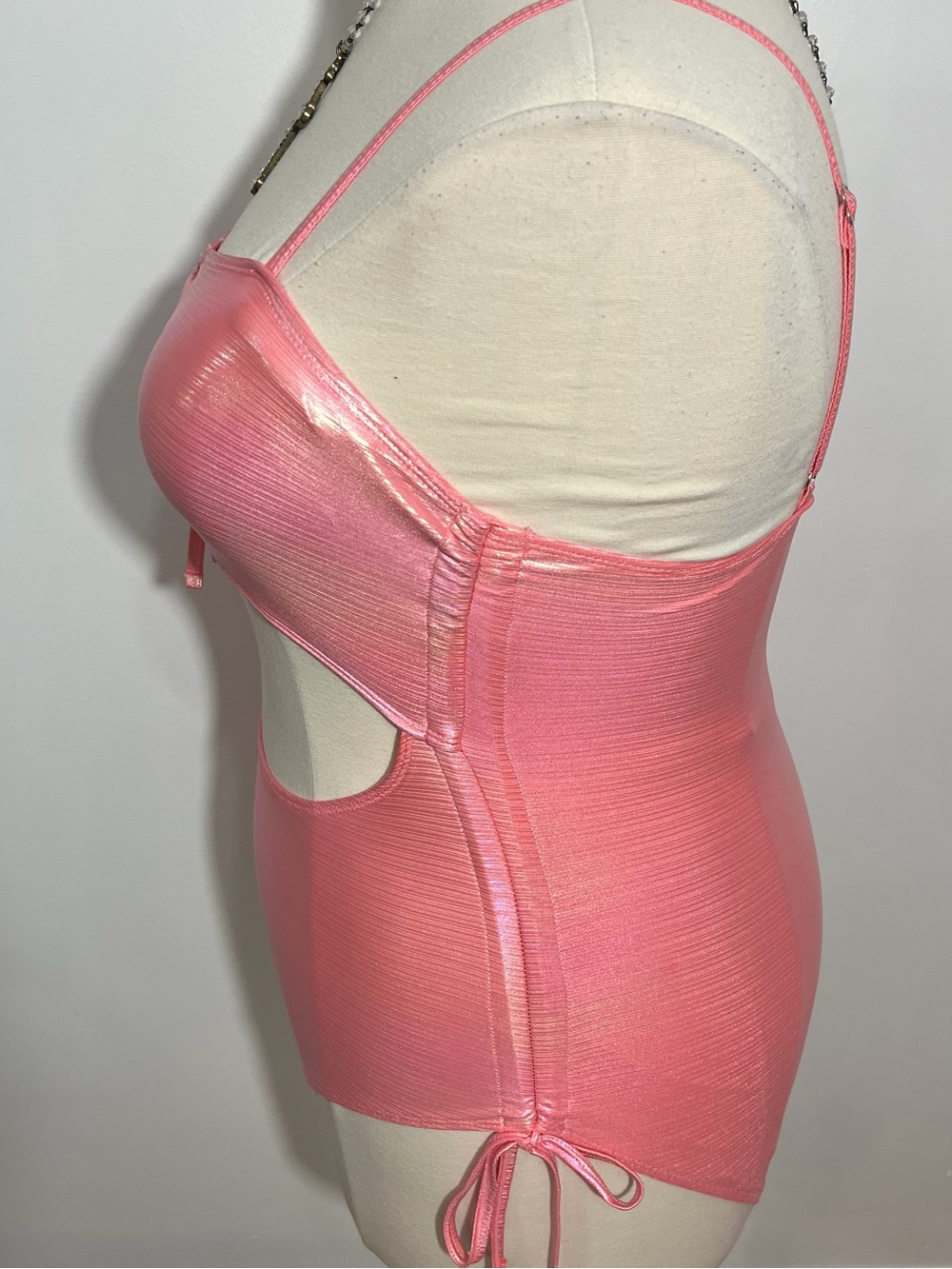Hot Pink Drawstring Top & Sides Cut Out One Piece Swimsuit -- 0XL - Picture 5 of 11